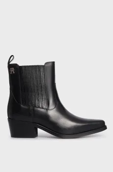 Женские черные кожаные казаки TH LEATHER COWBOY BOOT Черный 39 Tommy Hilfiger FW0FW08033