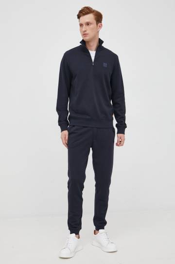 Хлопковая кофта BOSS Boss Casual мужская цвет синий однотонная Хлопковая кофта BOSS Boss Casual мужская цвет синий однотонная