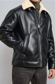 Байкерська куртка зі штучної шкіри - чорний