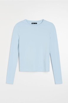 Бавовняна футболка slim fit з довгим рукавом - блакитний