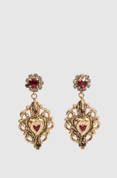 Золотые серьги в форме винтажного сердца с кристаллами