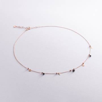 Золотое колье "Сердечки" с черными фианитами кол02272 Золотое колье "Сердечки" с черными фианитами кол02272