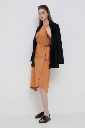Юбка Dkny цвет коричневый midi расклешённая Юбка Dkny цвет коричневый midi расклешённая