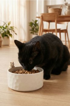 Керамічна миска для тварин з фігуркою кота - нюдовий