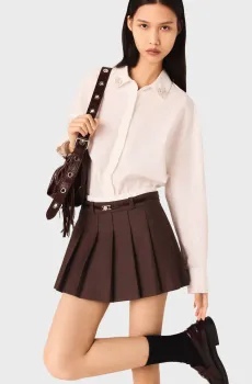 Женская коричневая плиссированная юбка-шорты Коричневый 40 MAJE MFPSH00694_brown