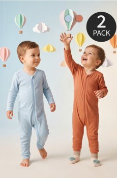 Набір дитячих піжам-комбінезонів на блискавці 2 pack - кавовий