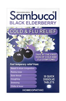 Леденцы от гриппа и простуды Sambucol Black Elderberry Cold & Flu Relief, 30 шт