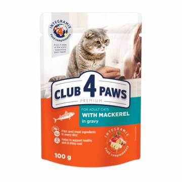 Влажный корм для взрослых кошек Club 4 Paws Premium с макрелью в соусе, 100 г