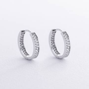 Серьги - кольца в белом золоте (фианиты) с08711 Серьги - кольца в белом золоте (фианиты) с08711