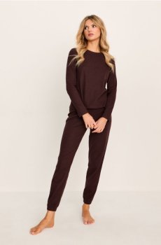 Рифлена двокомплектна піжама - темно коричневий