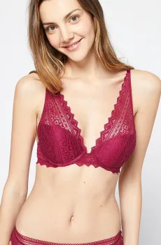 Женский бордовый бюстгальтер пуш-ап с треугольной чашкой RUNWAY Бордовый 75C Etam 6506335