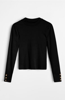 Бавовняна блузка з декоративними ґудзиками - чорний