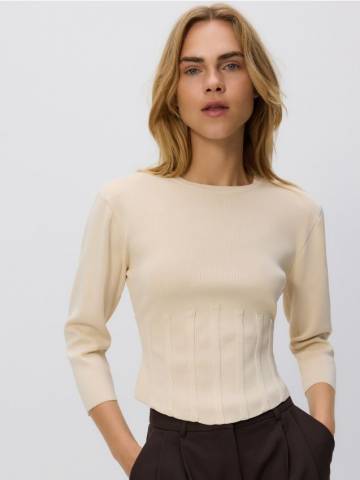 Reserved - LADIES` BLOUSE - кремовий - 362IX-01X Reserved - LADIES` BLOUSE - кремовий - 362IX-01X