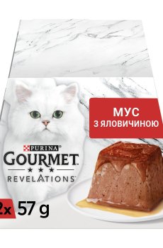 Влажный корм для кошек Gourmet Revelations мусс с подливкой, с говядиной, 2*57 г
