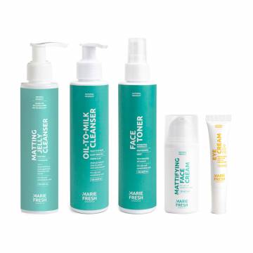 Набор Marie Fresh Cosmetics Комплексный уход за жирной и комбинированной кожей лица, 5 продуктов (с гелем) Набор Marie Fresh Cosmetics Комплексный уход за жирной и комбинированной кожей лица, 5 продуктов (с гелем)