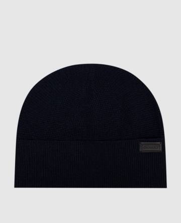 Синяя шапка из шерсти и кашемира с логотипом