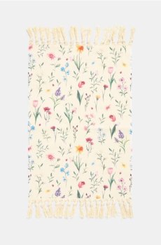 Килим із квітковим візерунком і китицями - кремовий