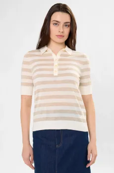 Женское бежевое шерстяное поло в полоску Бежевый L BOSS 50545015;978