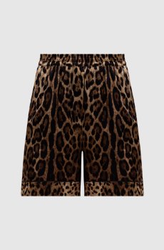 Коричневые шорты из шелка в анималистичный принт