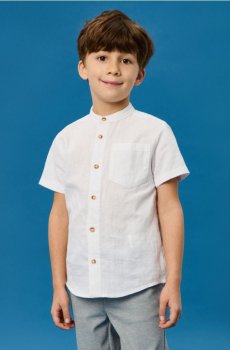 Сорочка зі змішаною тканиною з льоном - білий