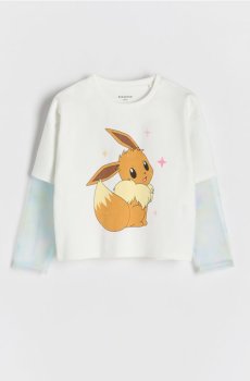 Reserved - Блуза з комбінованих матеріалів Pokemon - кремовий - 519DB-01X