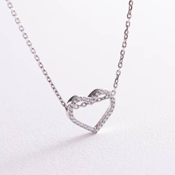 Серебряное колье "Сердечко" с фианитами 908-01004 Серебряное колье "Сердечко" с фианитами 908-01004