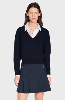 Женский темно-синий шерстяной пуловер Синий XS Sandro SFPPU02795_Navy Blue