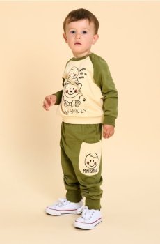 Бавовняний комплект: світшот і штани Mini Smiley® - кремовий