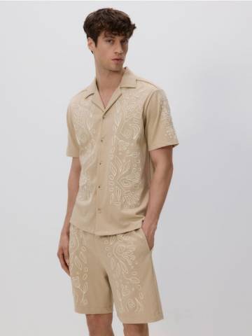 Reserved - Сорочка звичайна з вишивкою - бежевий - 564EF-08X