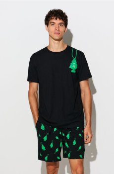 Бавовняна двочастинна піжама з принтом - чорний