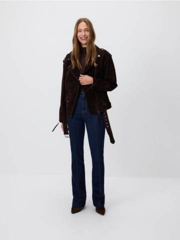 Reserved - Оверсайз замшева косуха з поясом - темно коричневий - WM904-89X