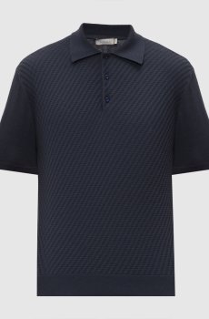 Синее поло с шелком в тканом узоре