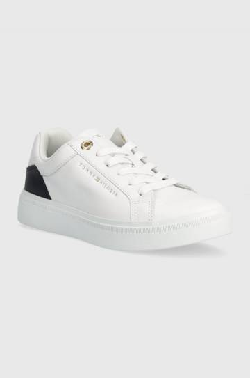 Кожаные кроссовки Tommy Hilfiger ELEVATED ESSENTIAL COURT SNEAKER цвет белый FW0FW07635 Кожаные кроссовки Tommy Hilfiger ELEVATED ESSENTIAL COURT SNEAKER цвет белый FW0FW07635