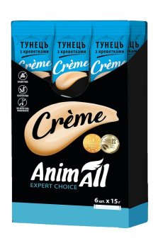 Лакомства для кошек AnimAll Creme с тунцом и креветками, 6*15 г