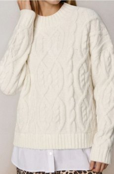 Светр з декоративним плетінням та домішкою вовни - кремовий