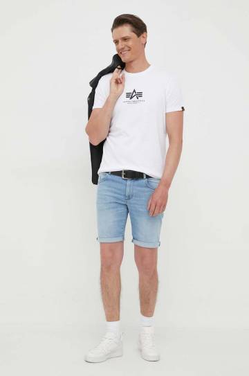 Хлопковая футболка Alpha Industries цвет белый с принтом 118533.09-White Хлопковая футболка Alpha Industries цвет белый с принтом 118533.09-White