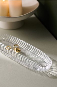 Декоративна скляна таця у формі листка - clear