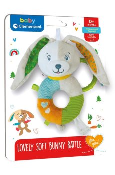 Детская мягкая игрушка погремушка-прорезыватель Clementoni Кроленя, с рождения, 18*25*6 см (17787)