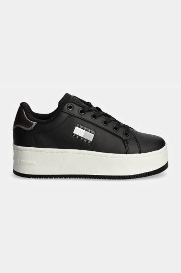 Кожаные кроссовки Tommy Jeans TJW FLATFORM SNEAKER METALLIC цвет чёрный EN0EN02711 Кожаные кроссовки Tommy Jeans TJW FLATFORM SNEAKER METALLIC цвет чёрный EN0EN02711