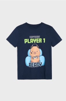 Бавовняна футболка з принтом капібари - темно-синій