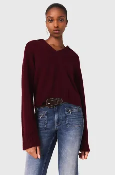 Женский бордовый шерстяной пуловер Бордовый 36 MAJE MFPPU00919_Burgundy
