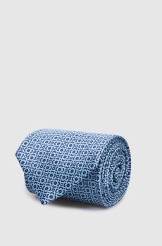 Голубой галстук из шелка с контрастным узором