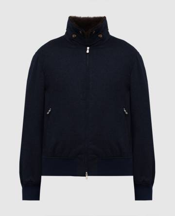 Синяя куртка из кашемира с овчиной