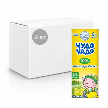 Упаковка Детский фруктовый сок Чудо-Чадо Виноград-яблоко, без сахара, от 6 месяцев, 18*200 мл Упаковка Детский фруктовый сок Чудо-Чадо Виноград-яблоко, без сахара, от 6 месяцев, 18*200 мл