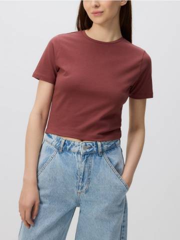 Reserved - Кроп топ із бавовни - коричневий - 402FS-88X