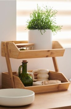 Дворівневий бамбуковий органайзер для зберігання - бежевий