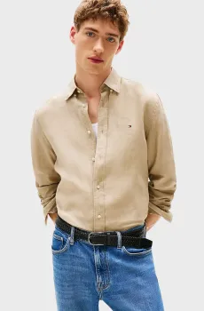 Мужская бежевая льняная рубашка PIGMENT Бежевый L Tommy Hilfiger MW0MW34602