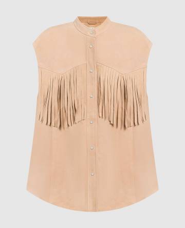 Бежевый замшевый жилет Camicia с бахромой Бежевый замшевый жилет Camicia с бахромой