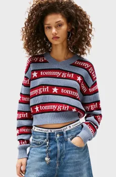 Женский свитер в полоску TOMMY GIRL Разноцветный M Tommy Jeans DW0DW21235