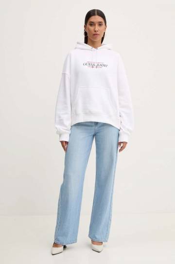 Кофта Guess Jeans женская цвет белый с капюшоном с аппликацией W4YQ15 KC811 Кофта Guess Jeans женская цвет белый с капюшоном с аппликацией W4YQ15 KC811